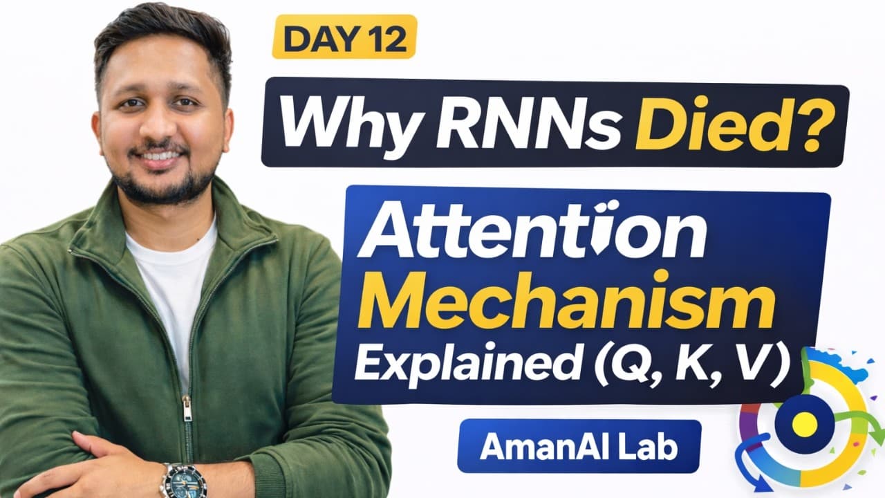 Day 12: Why RNNs Died? Attention Mechanism (Q, K, V) 🤯 | AmanAI Lab